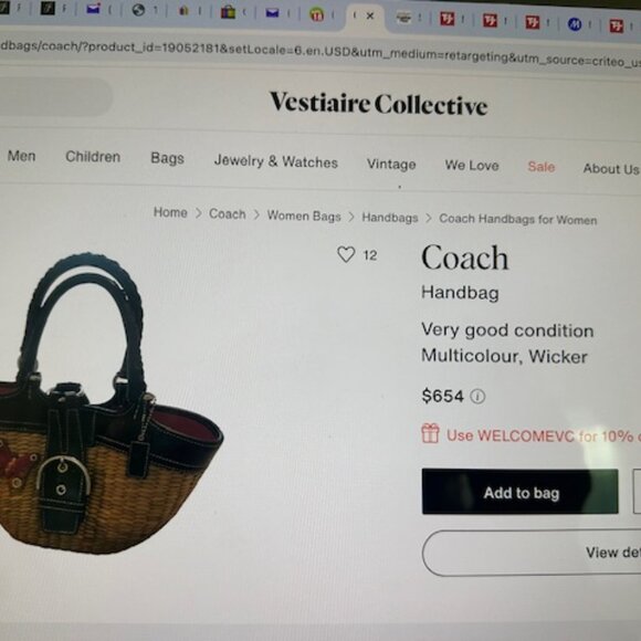 Authentic coach, black leather and tan wicker handbag, satchel. Large size - Picture 13 of 13